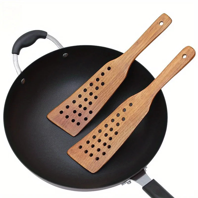 24-Hole Wooden Filter Spatula | Non-Stick Stir-Fry Turner Kitchen Spatula QXL