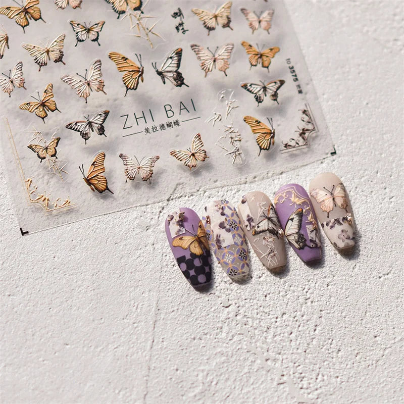 5D Embossed Bee & Butterfly Nail Art Stickers | Embroidery Decals Nail Art Stickers QXL