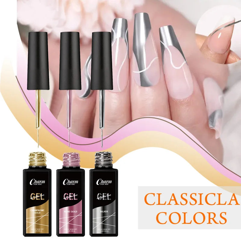 Metallic Liner Nail Gel Polish 3 Colors UV/LED Soak Off 10ml Nail Art Gel Polish QXL