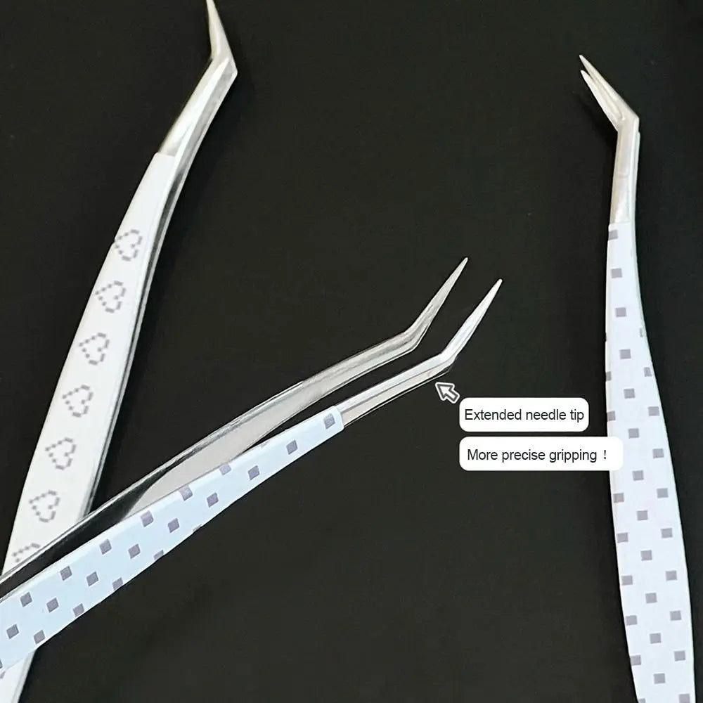 Curved Stainless Steel Eyelash Tweezers | Cartoon Pattern Design Eyelash Tweezers QXL