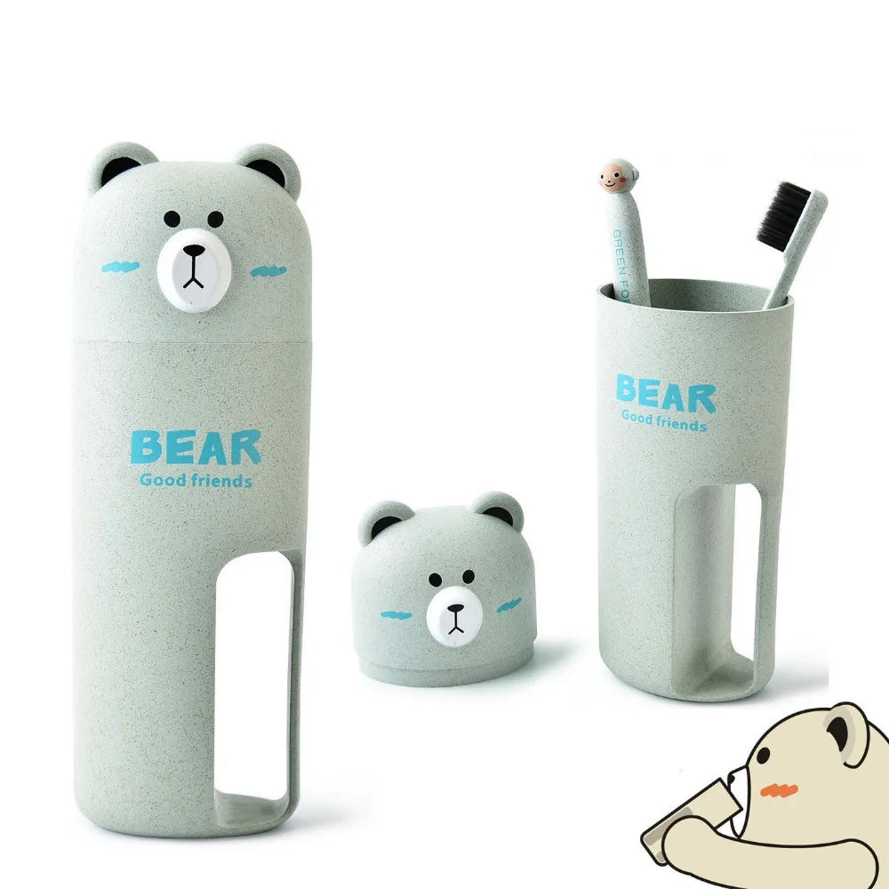 Bear Travel Toiletry Kit | Eco Wheat Toothbrush & Cup Set Travel Toiletry Kit QXL