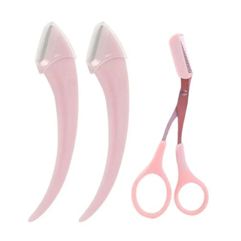 Eyebrow Trimmer Razor & Comb Set – 1/2/3 Pcs Face Shaper Eyebrow Trimmer Razor QXL C613-pink 2A1B