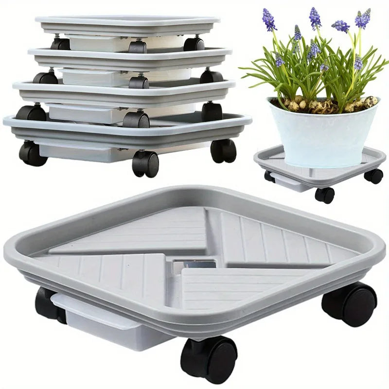 Rolling Plant Caddy with Drainage Tray & 4 Swivel Wheels Plant Pot Caddy QXL