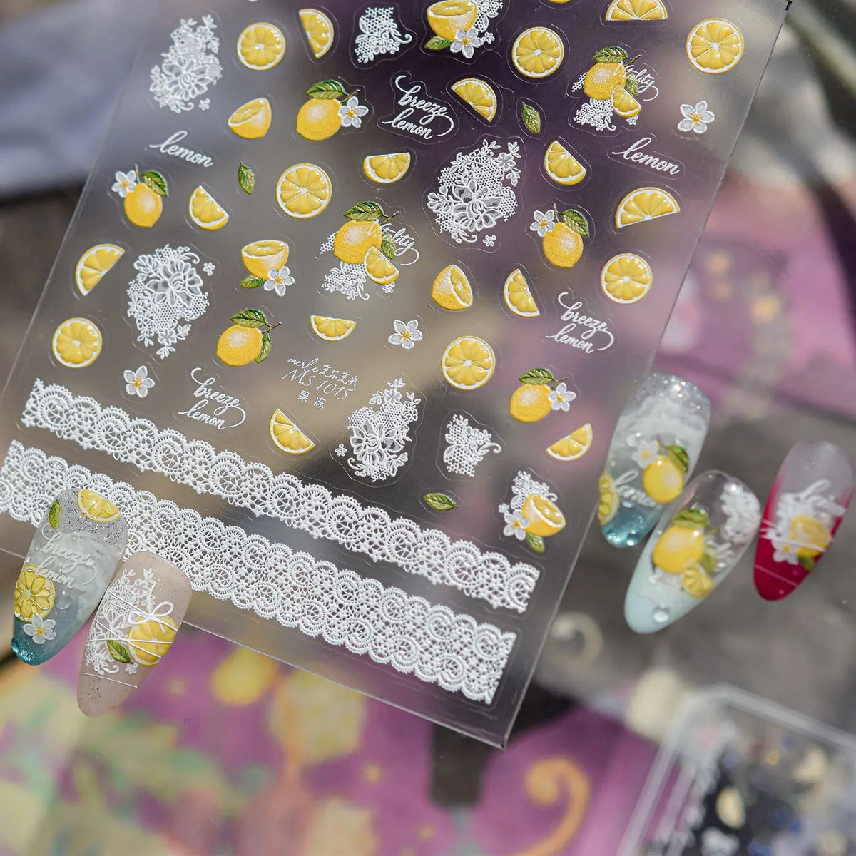 5D Lemon & White Flower Nail Stickers | Self-Adhesive Decals Nail Art Stickers QXL