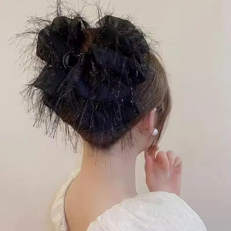 Black Mesh Flower Shark Claw Hair Clip for Women Hair Claw Clip QXL one size Black