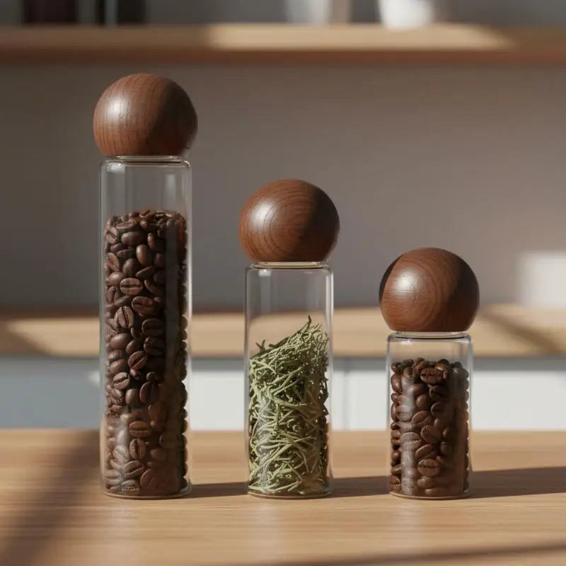 Airtight Glass Coffee Bean Storage Jars with Bamboo Lid Glass Storage Jar QXL