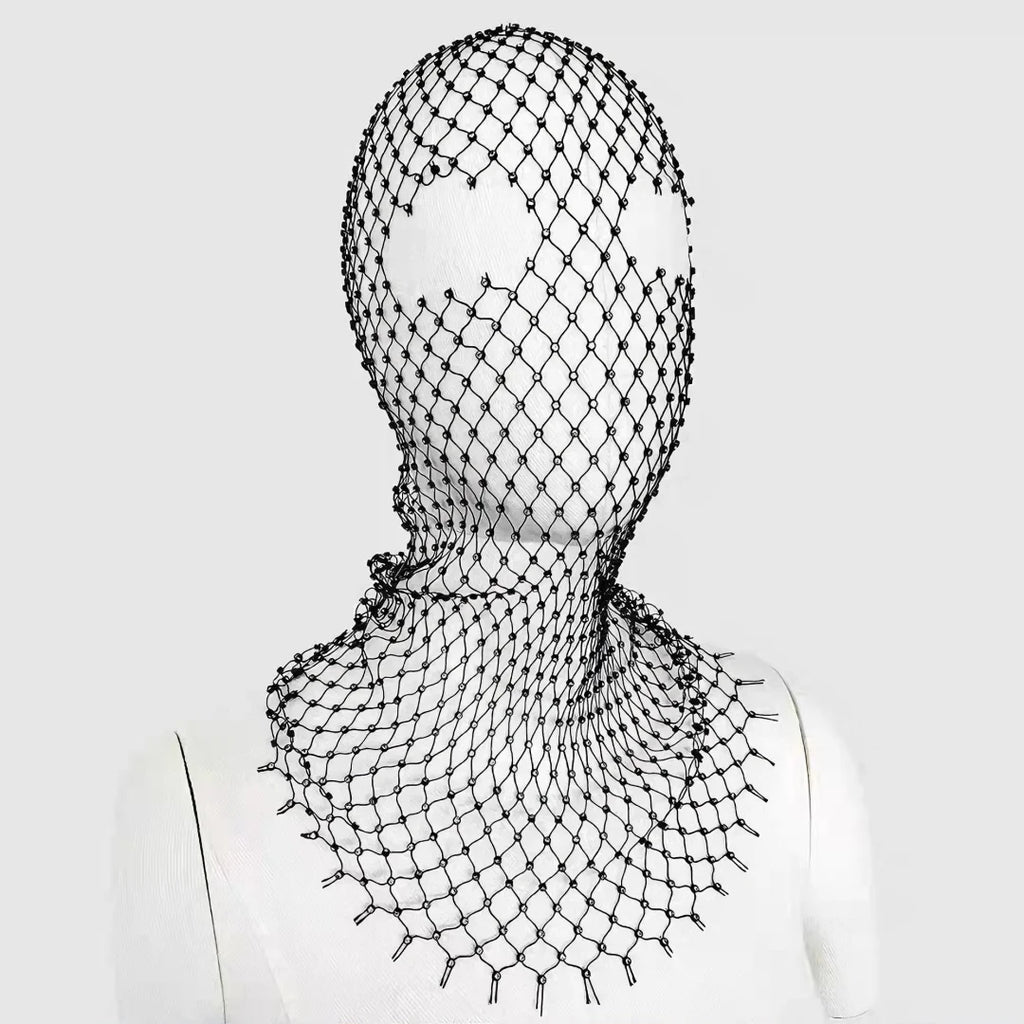 Rhinestone Fishnet Balaclava | Crystal Mesh Head Wrap Rhinestone Head Wrap QXL