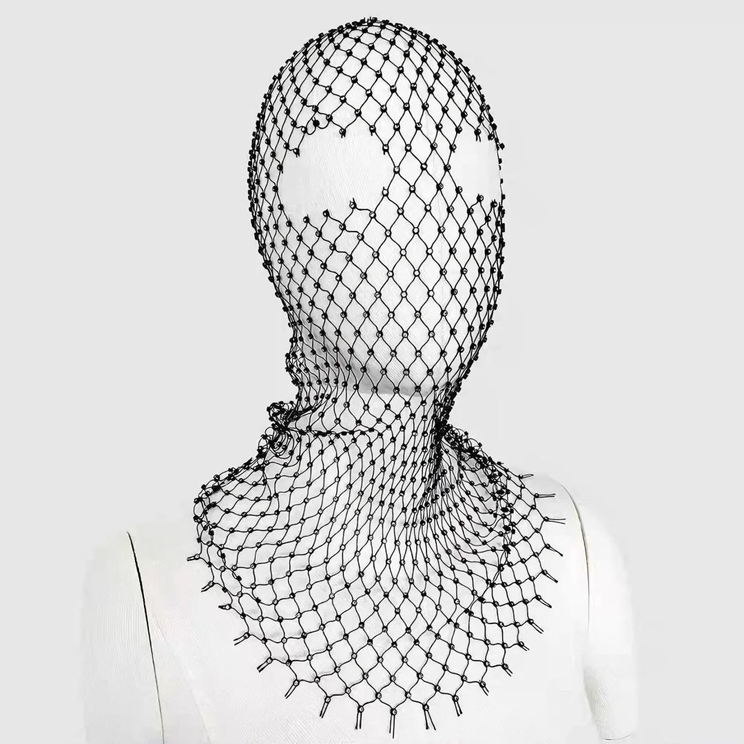 Rhinestone Fishnet Balaclava | Crystal Mesh Head Wrap Rhinestone Head Wrap QXL