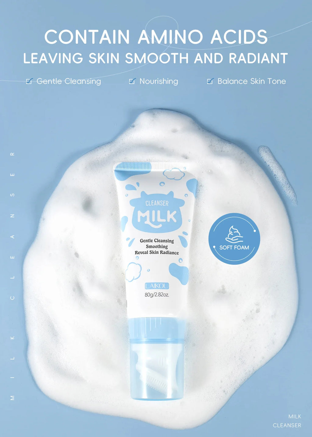 Laikou Milk Foam Face Cleanser | Oil Control & Pore Care 80g Foaming Facial Cleanser QXL