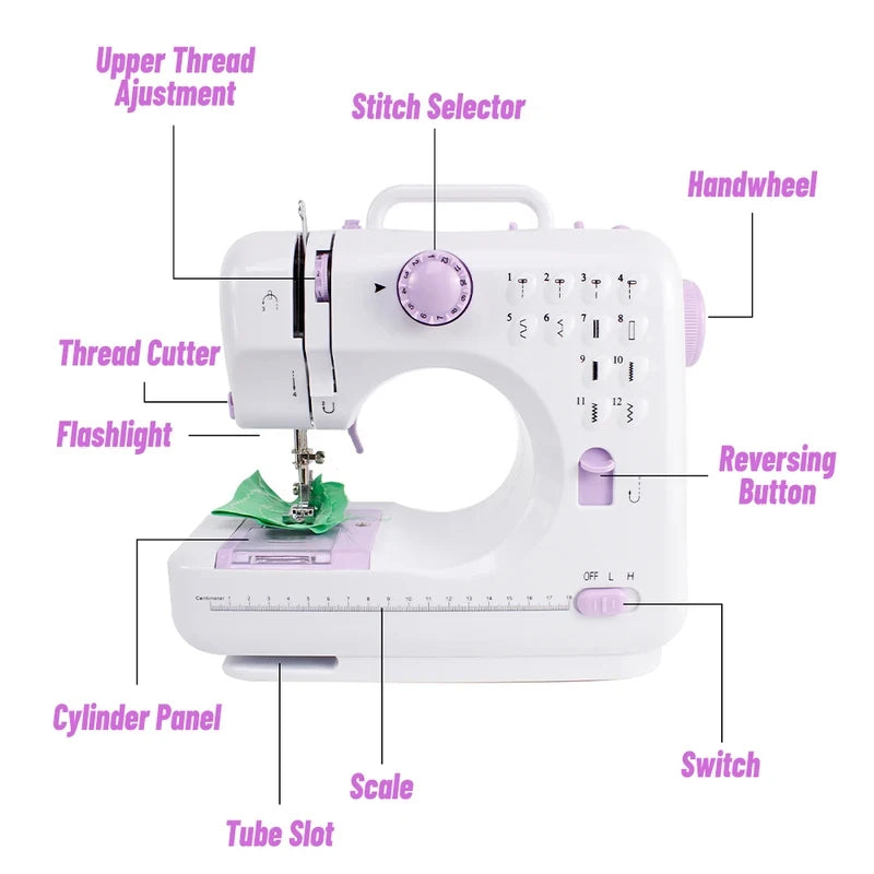 Portable Mini Electric Sewing Machine | 12 Stitches & Pedal Electric Sewing Machine QXL