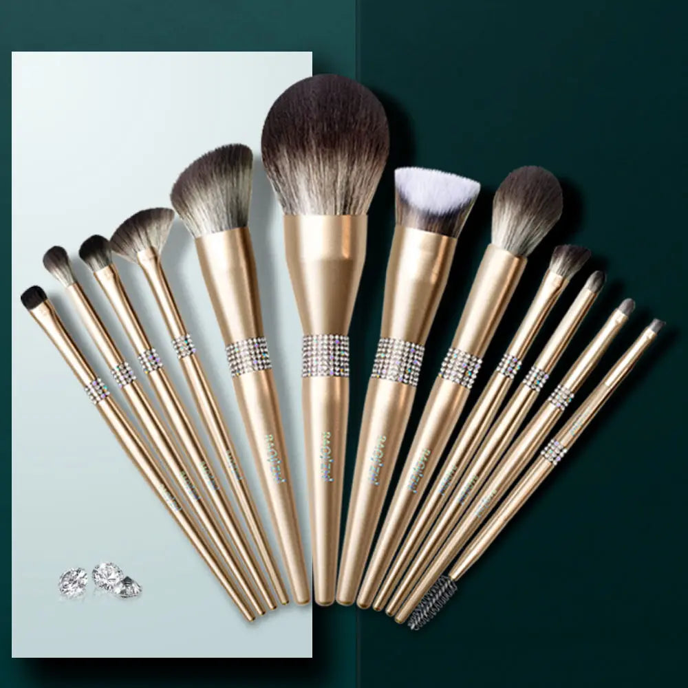 12-Pc Champagne Gold Makeup Brush Set | Soft Bristles Makeup Brush Set QXL