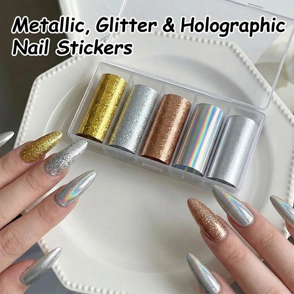Holographic Lace Nail Foil Stickers | Black & White Sequin Decals Nail Foil Stickers QXL