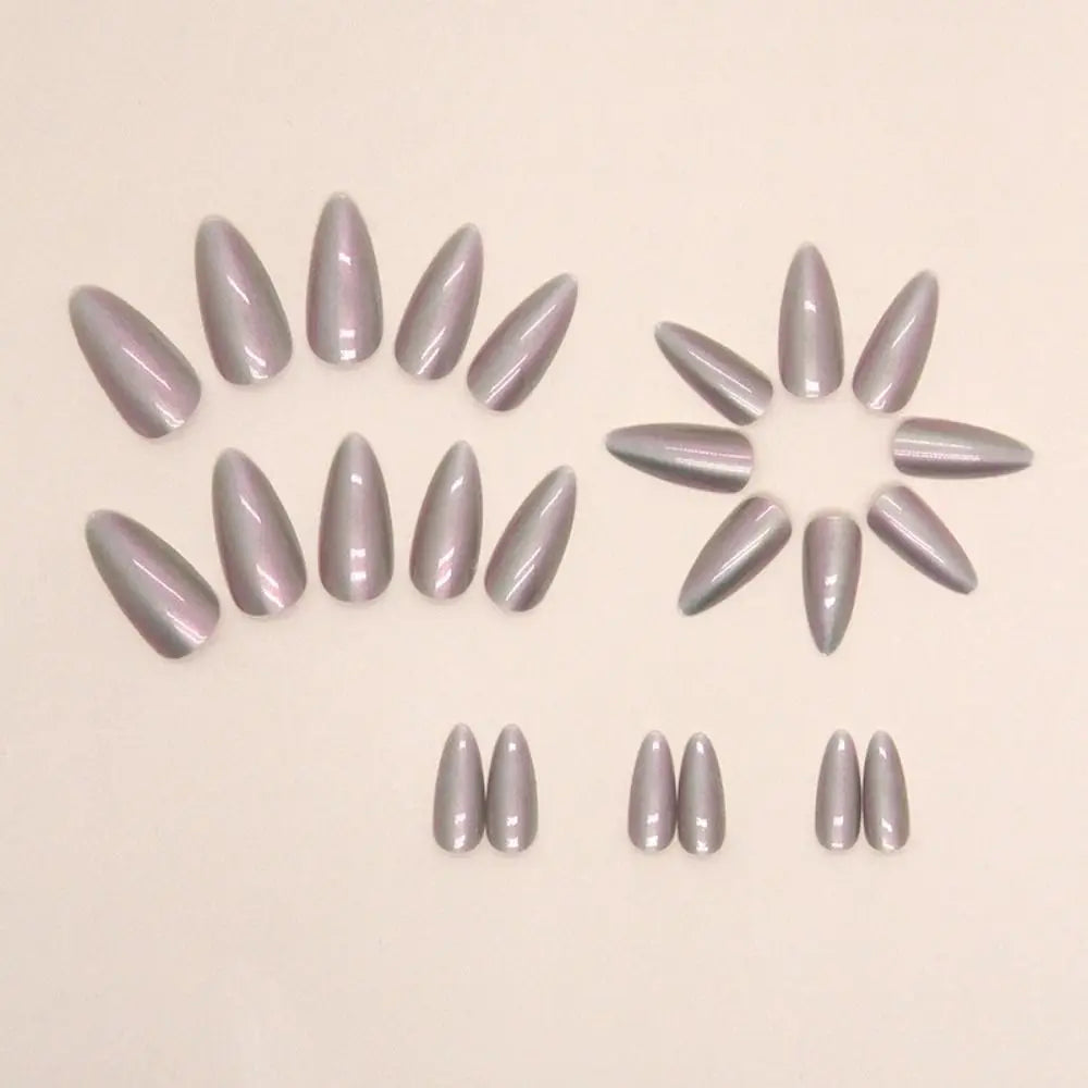 Long Almond Press-On Nails – French Leopard Purple | 24 Pcs Press-On False Nails QXL