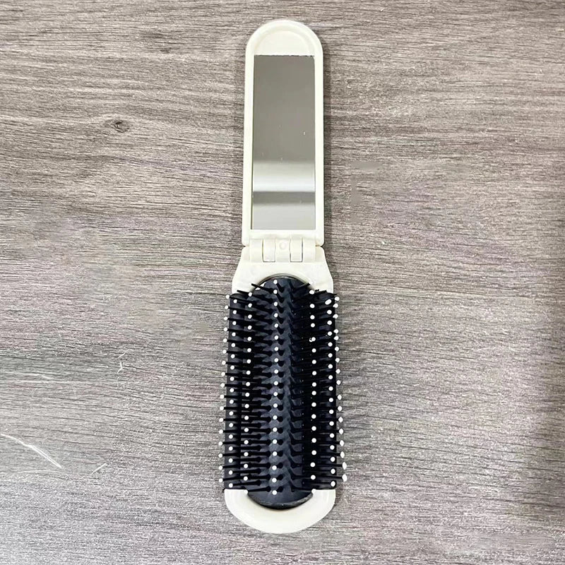 Foldable Travel Hair Brush with Mirror | Anti-Static Mini Comb Foldable Hair Brush QXL White