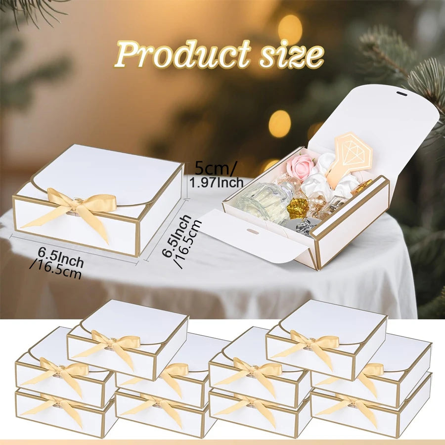 White Gift Boxes with Lids & Gold Ribbon | 20 or 60 Pack Gift Boxes QXL