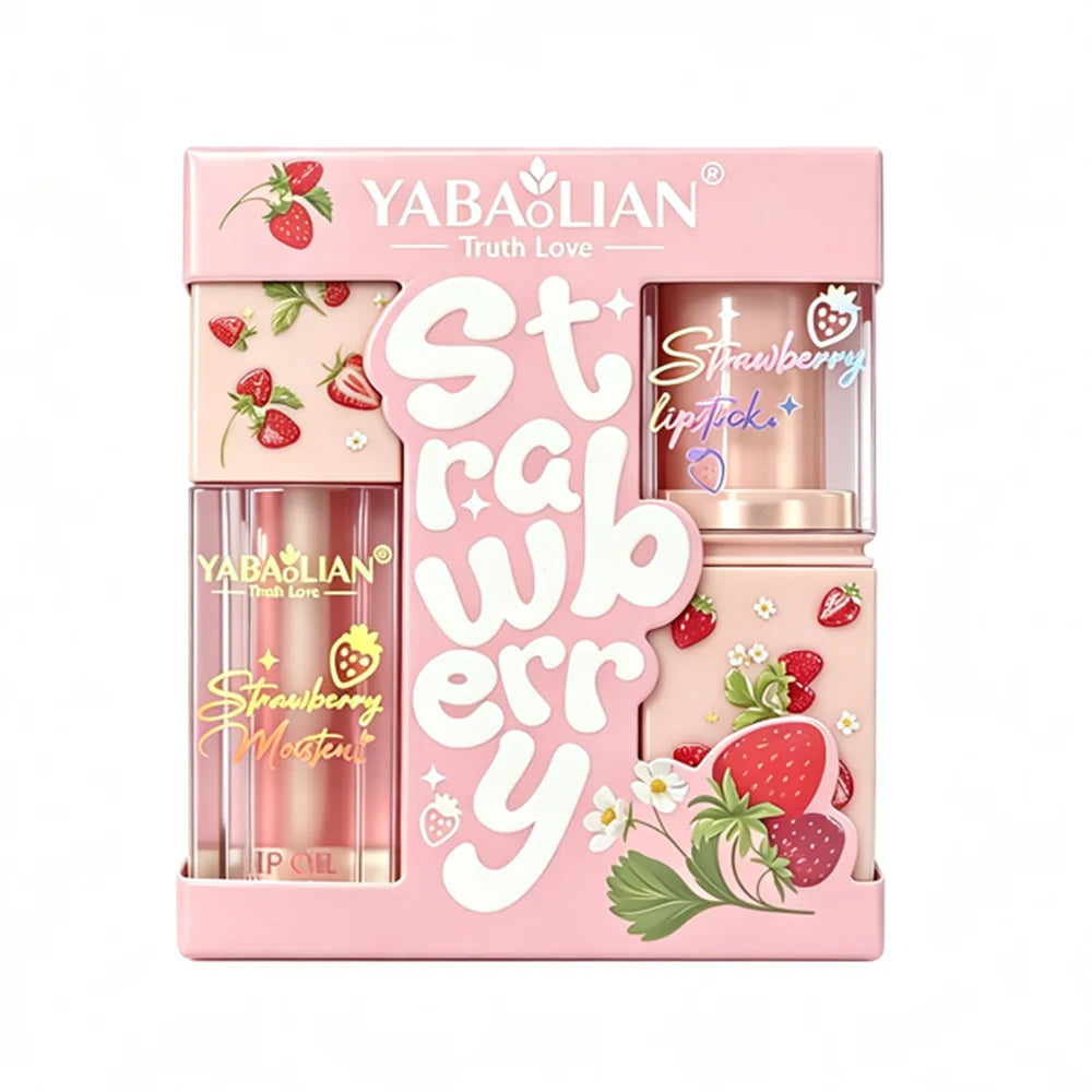 Strawberry Lip Balm & Lip Oil 2-Piece Moisturising Lip Care Set Lip Balm & Lip Oil Set QXL