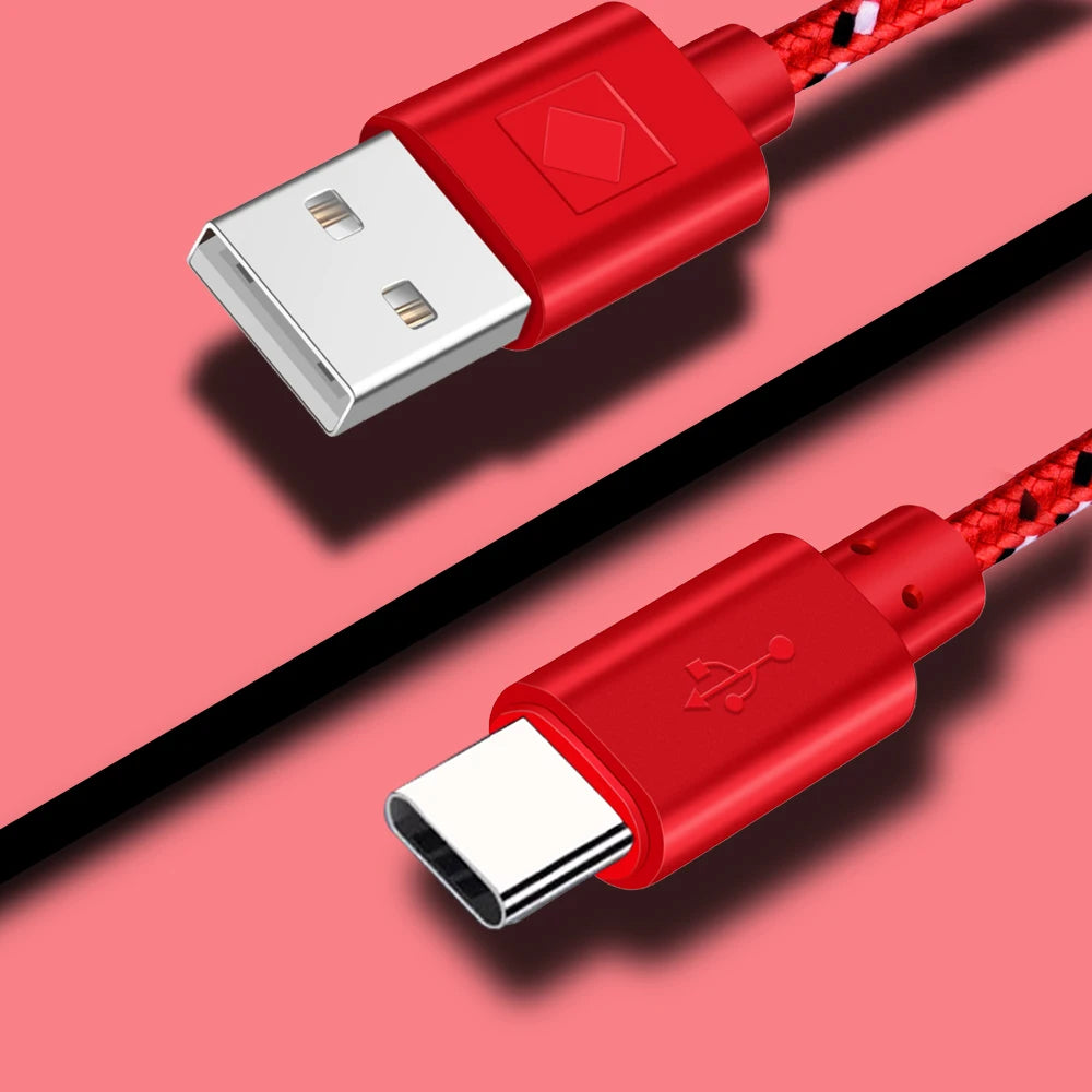 Nylon Braided USB-A to USB-C Cable 2A Fast Charge | 0.5M–3M USB-C Charging Cable QXL Red 3m