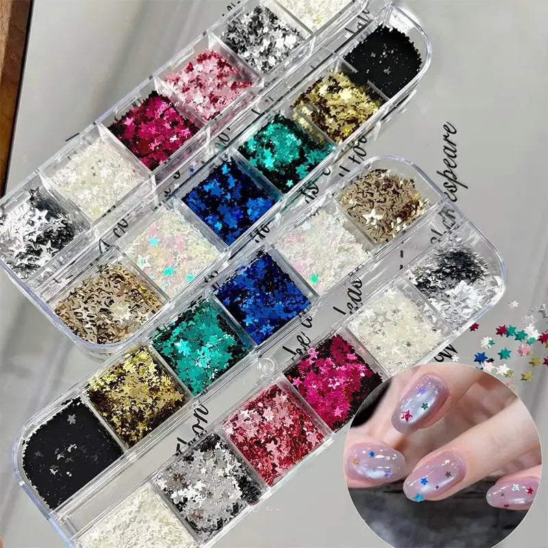 12-Grid Star Sequin Nail Glitter | DIY Nail Art Decoration Nail Art Glitter QXL