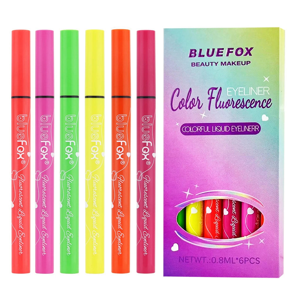 6-Pack Neon UV Glow Liquid Eyeliner Set | Waterproof Rave Party UV Glow Eyeliner Set QXL 6pcs Set