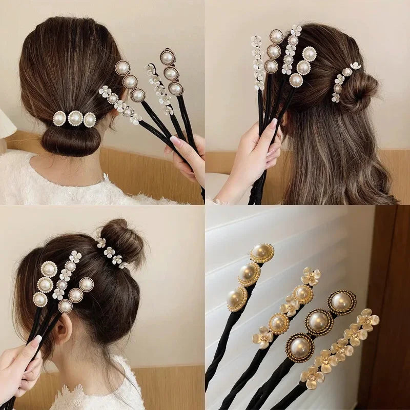 Pearl Flower Bun Maker & Hair Braider Styling Tool Hair Bun Maker QXL