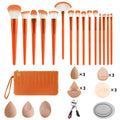 Ronshadow 33-Pc Makeup Brush Set with Sponges & Eyelash Curler Makeup Brush Set QXL Orange