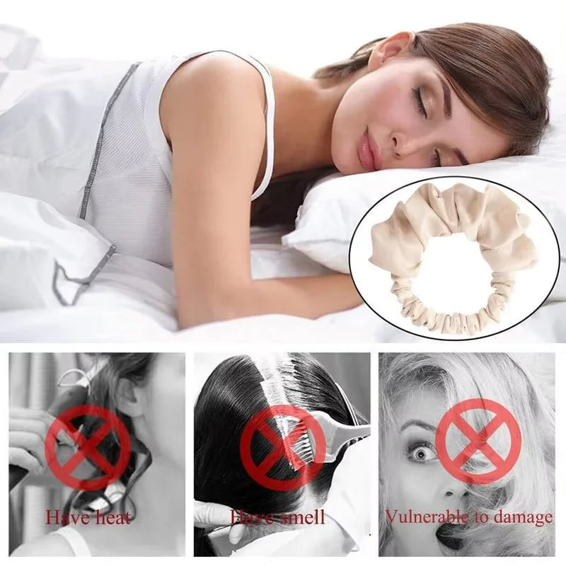 8-Color Satin Elastic Headband & Heatless Hair Curling Roller Satin Hair Roller QXL