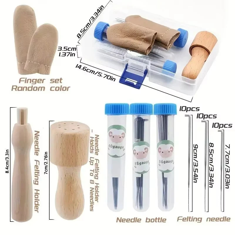 Needle Felting Set – 30 Needles, Wooden Handle & Finger Pad Needle Felting Kit QXL