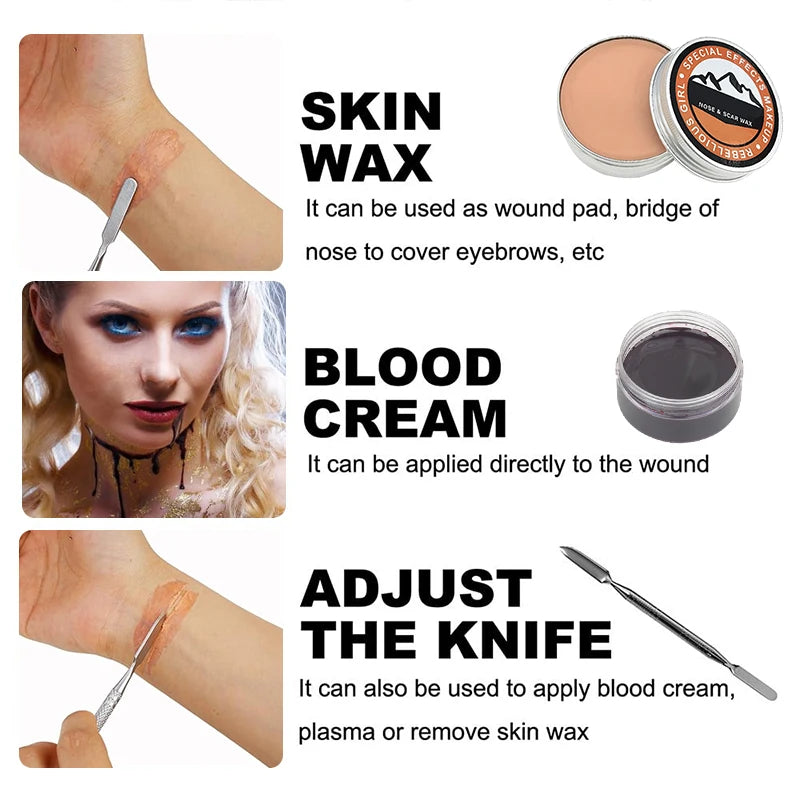 VERONNI Scar Wax Set & Scraper | Halloween SFX Fake Wounds SFX Modeling Wax QXL