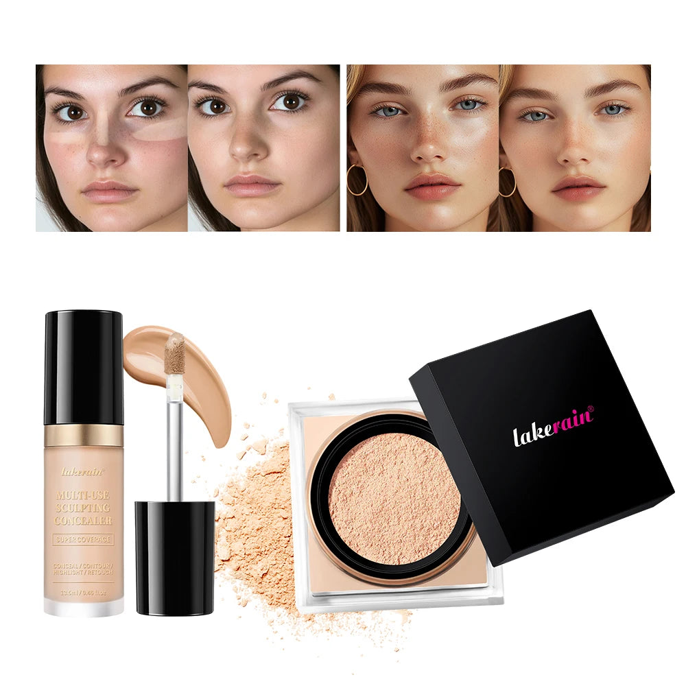 Lakerain 2-Pc Concealer & Loose Setting Powder Makeup Set Face Makeup Set QXL