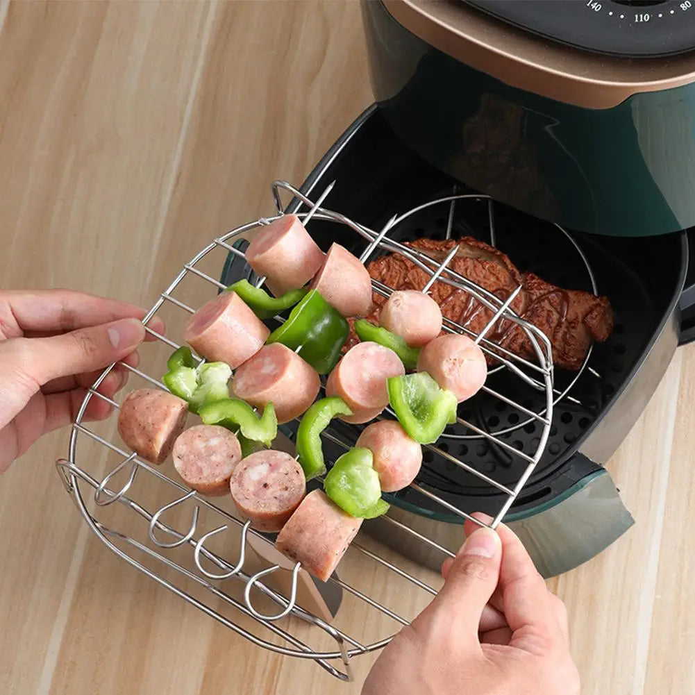 Stainless Steel Air Fryer Grill Rack with 4 Skewers & Baking Pan Air Fryer Grill Rack QXL