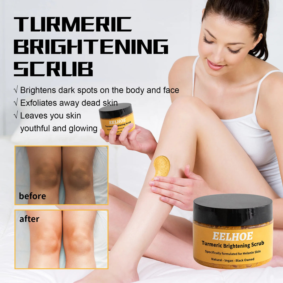 EELHOE Turmeric Body Scrub – Brightening & Moisturizing Body Scrub Exfoliator QXL