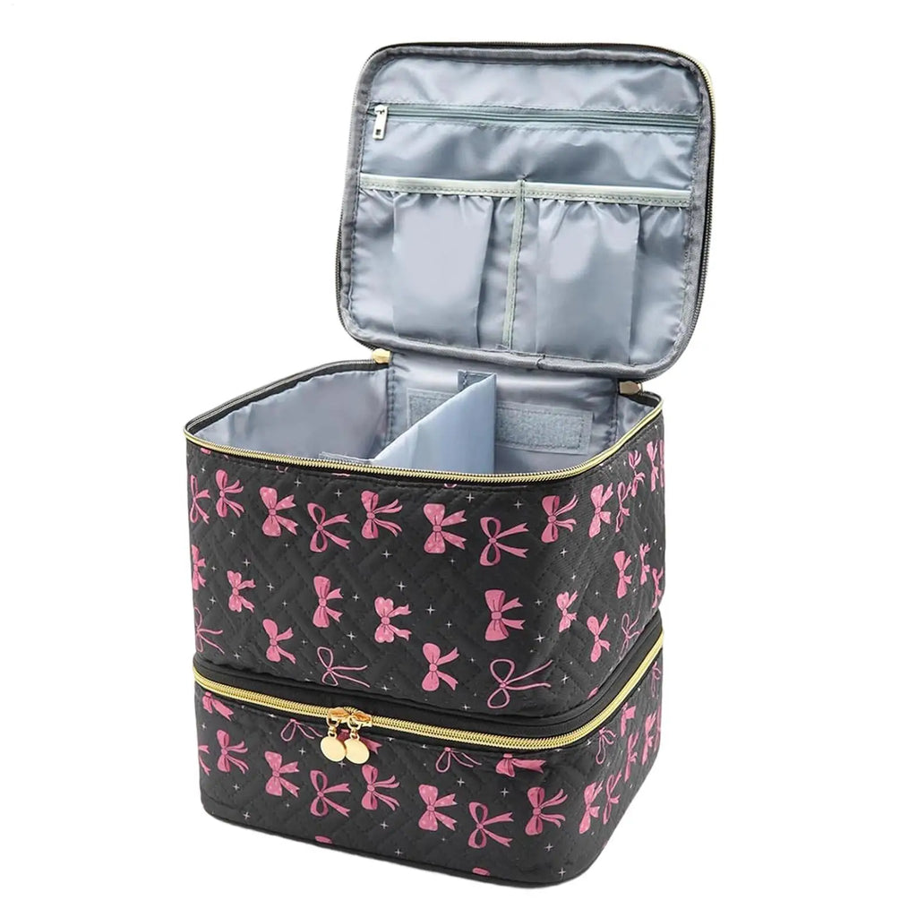 Nail Organizer Case Black Bow | Multi-Compartment Makeup Bag Nail Organizer Case QXL