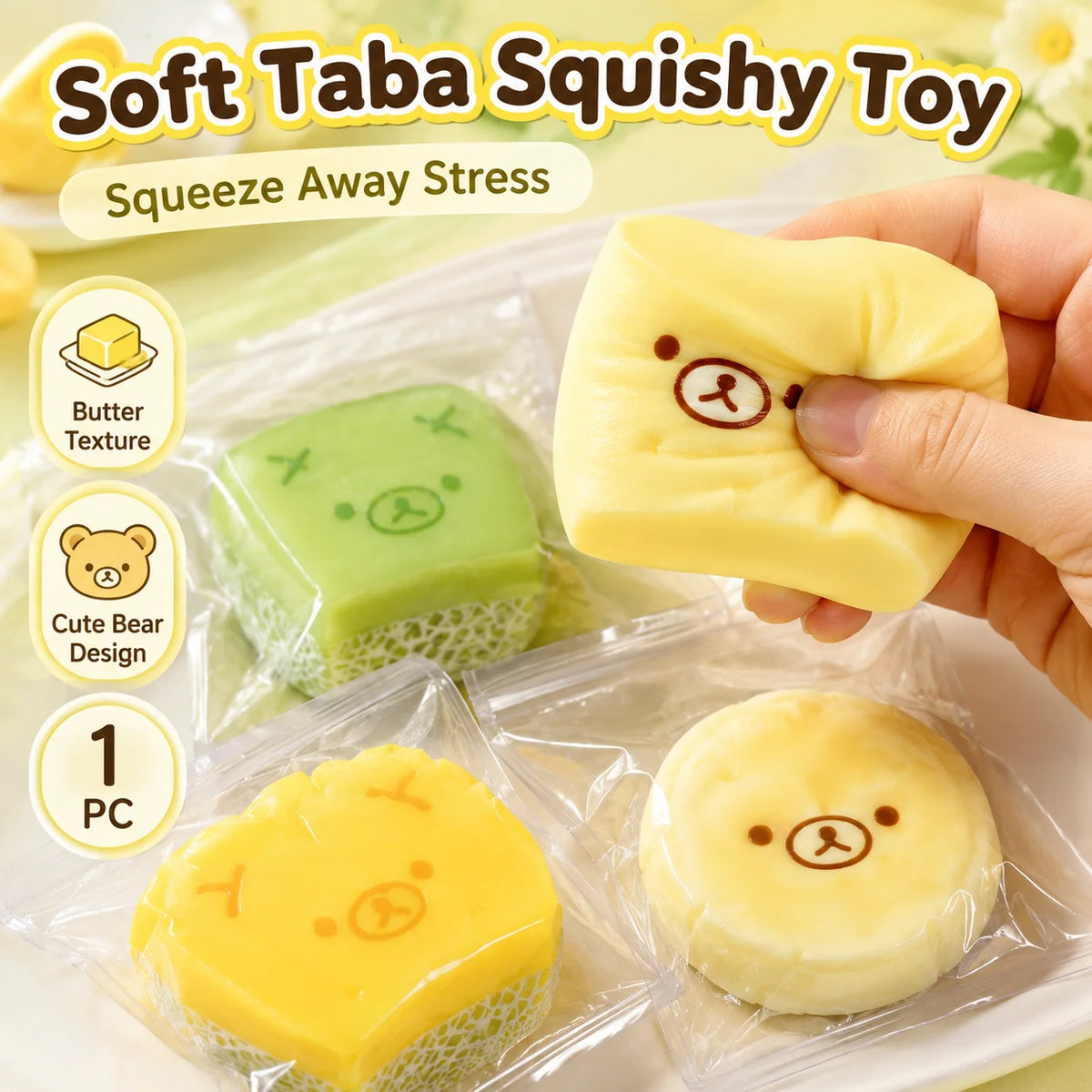Taba Squishy Toy Melon Bear | Butter Texture Fidget Silicone Squishy Fidget Toy QXL