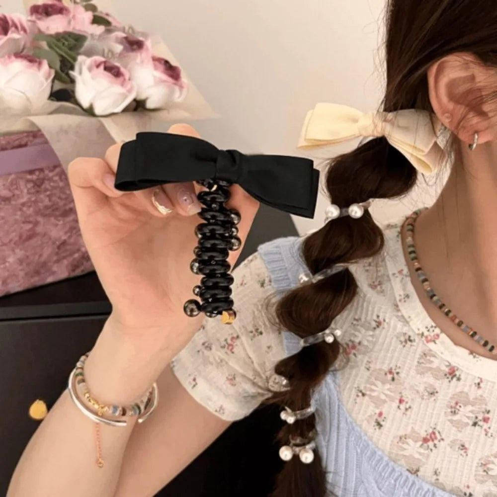 Bow Knot Spiral Coil Hair Tie | Elastic Telephone Cord Band Spiral Hair Tie QXL