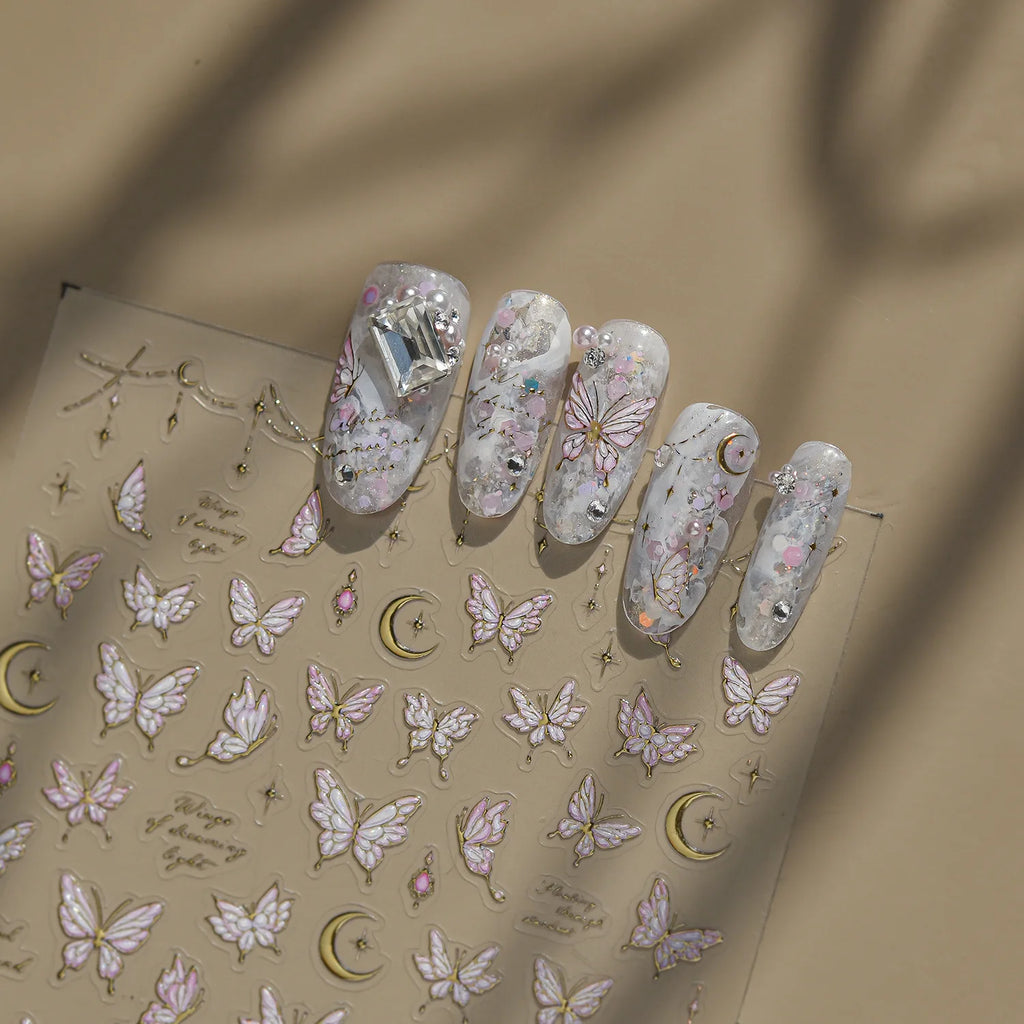 5D Nail Stickers – Dreamy Butterfly Moon Star Decals Nail Art Stickers QXL