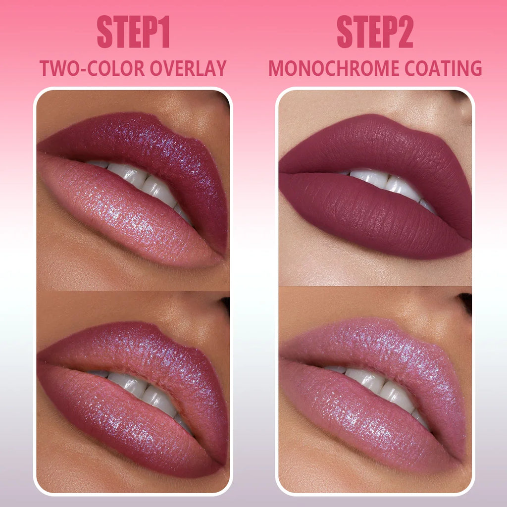 Glitter Two-Tone Matte Lipstick | High-Pigment Lip Glaze Matte Lip Glaze QXL