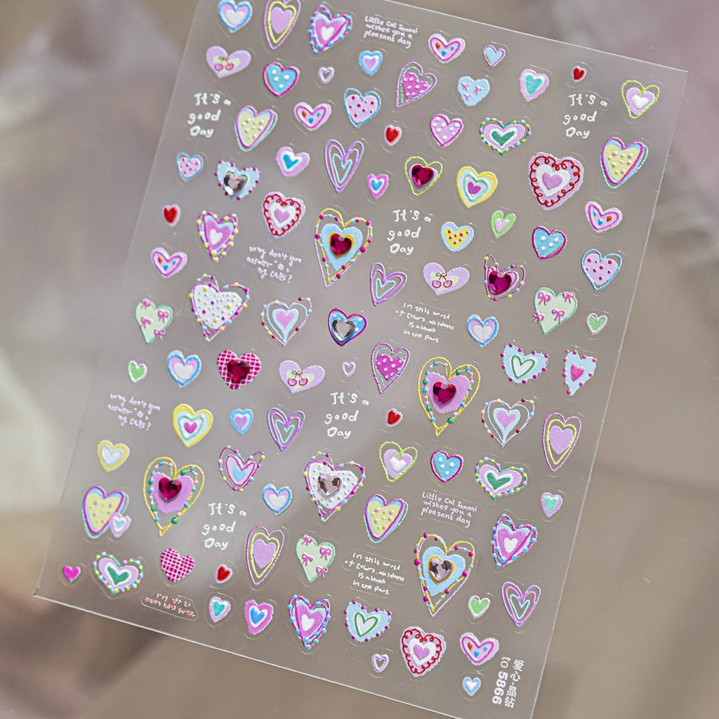 5D Heart Nail Stickers – Crystal Rhinestone Floral Decals Nail Art Stickers QXL