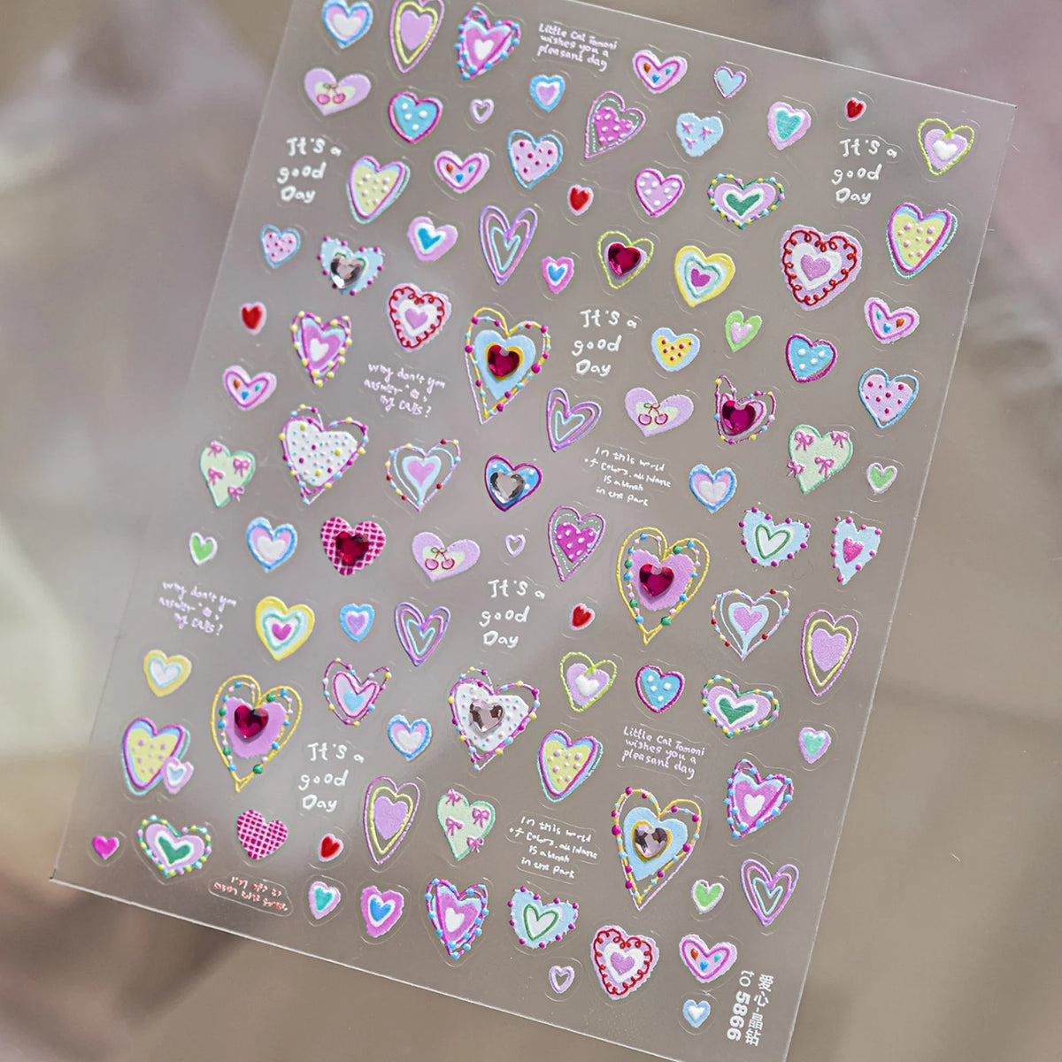 5D Heart Nail Stickers – Crystal Rhinestone Floral Decals Nail Art Stickers QXL