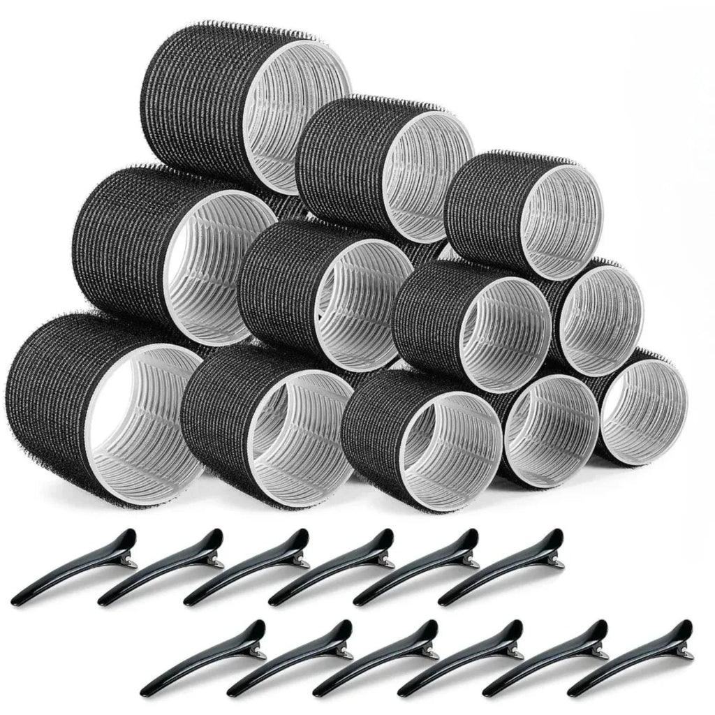 30-Piece Heatless Hair Roller Set with Clips | Self-Grip Curlers Heatless Hair Rollers QXL Black 30pcs