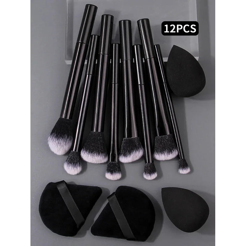 12-Piece Beginner Makeup Brush & Sponge Set | Soft & Portable Makeup Brush Set QXL