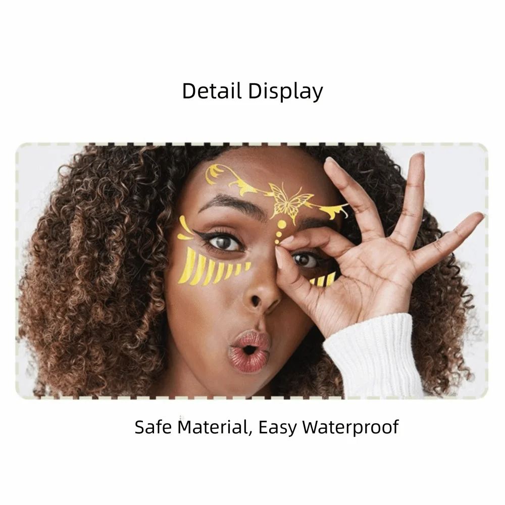 Gold Glitter Face Tattoo Stickers – 15-Pack Waterproof Temporary Temporary Face Tattoos QXL