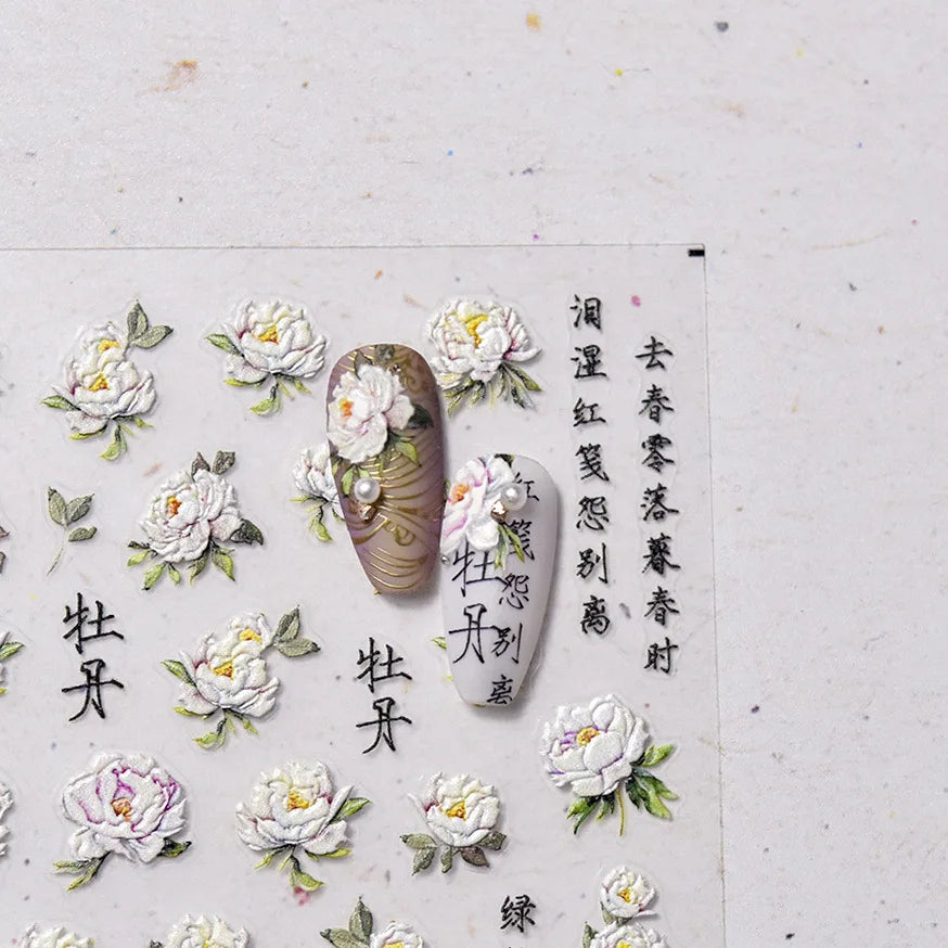 5D Floral Nail Art Stickers – Peony Jasmine Osmanthus Decals Nail Art Stickers QXL