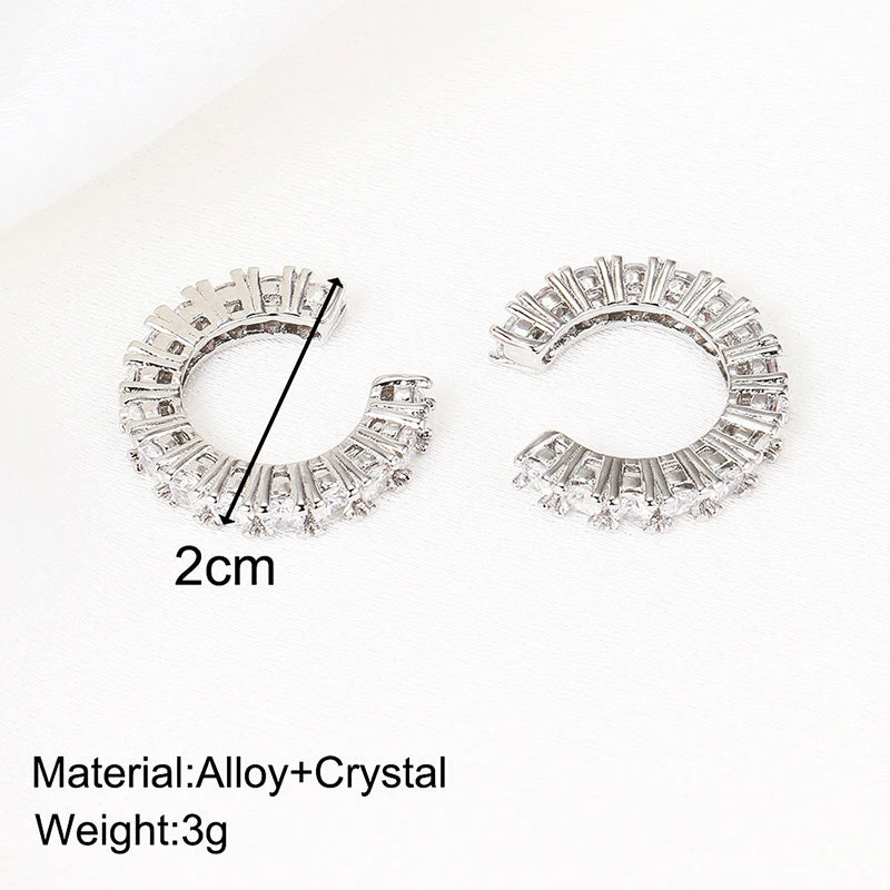 2-Pack Rhinestone Zircon Ear Cuff Clips | No-Pierce C-Shape Clip-On Ear Cuffs QXL