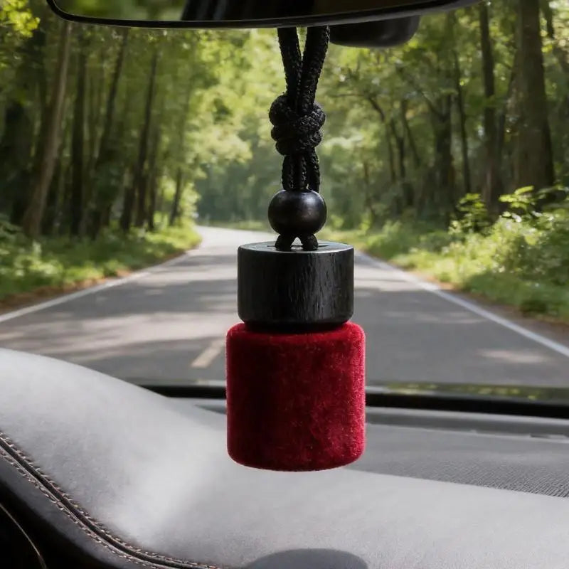 Red Plush Car Hanging Perfume Diffuser | Empty Glass Bottle Car Fragrance Diffuser QXL A2