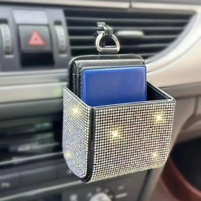 Car Air Vent Organizer | PU Leather Crystal Storage Box Car Vent Organizer QXL