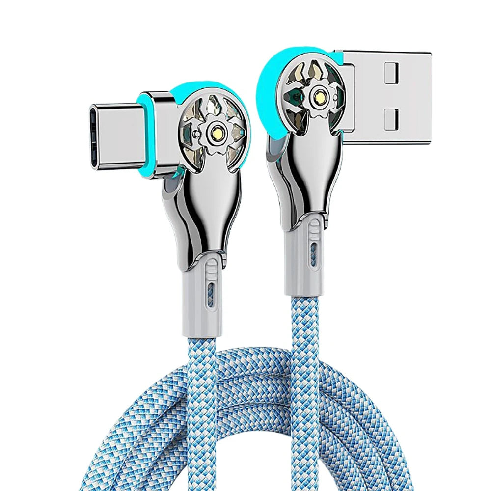 180° Rotating USB-A to USB-C Fast Charging Cable | LED & Braided USB Charging Cable QXL Blue 2m