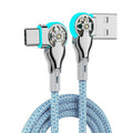 180° Rotating USB-A to USB-C Fast Charging Cable | LED & Braided USB Charging Cable QXL Blue 2m