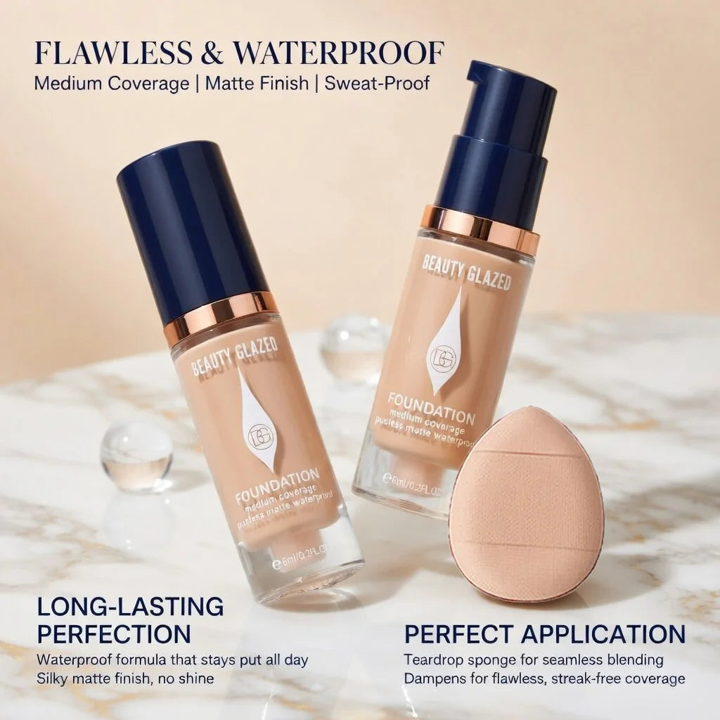 Beauty Glazed Matte Foundation Set | Full Coverage, 5 Shades Matte Foundation Set QXL