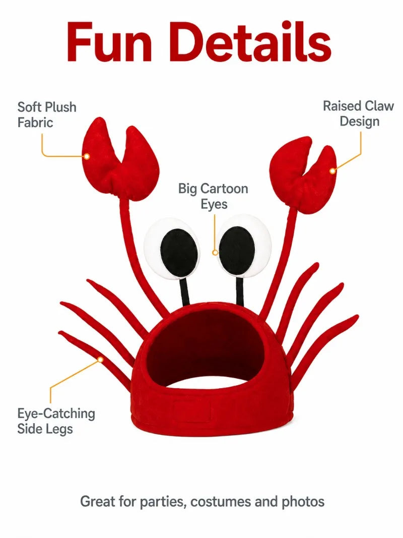 Funny Red Crab Plush Hat – Adult Party Costume & Cosplay Cap Costume Hat QXL