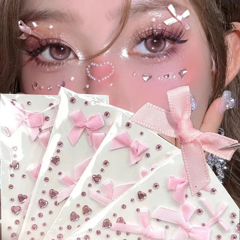 3D Crystal Diamond Face Stickers | Bow & Rose Body Gems Face & Body Stickers QXL